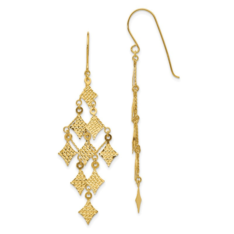 14k Diamond-cut Chandelier Dangle French Hook Earrings TL519