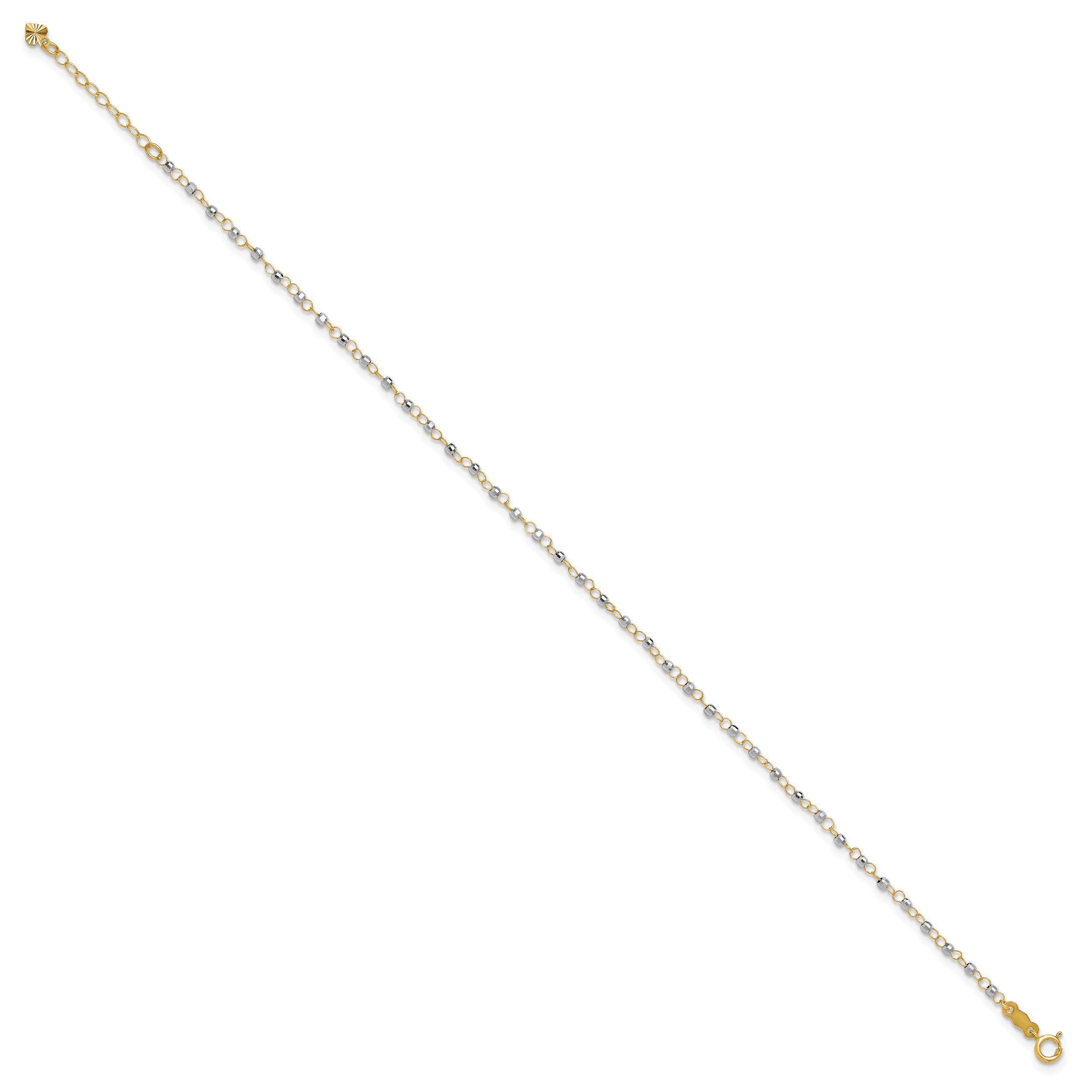 14K Two-tone Chain with Mirror Beads 9 inch Plus 1 inch Extender - Total 10 inch Anklet ANK263