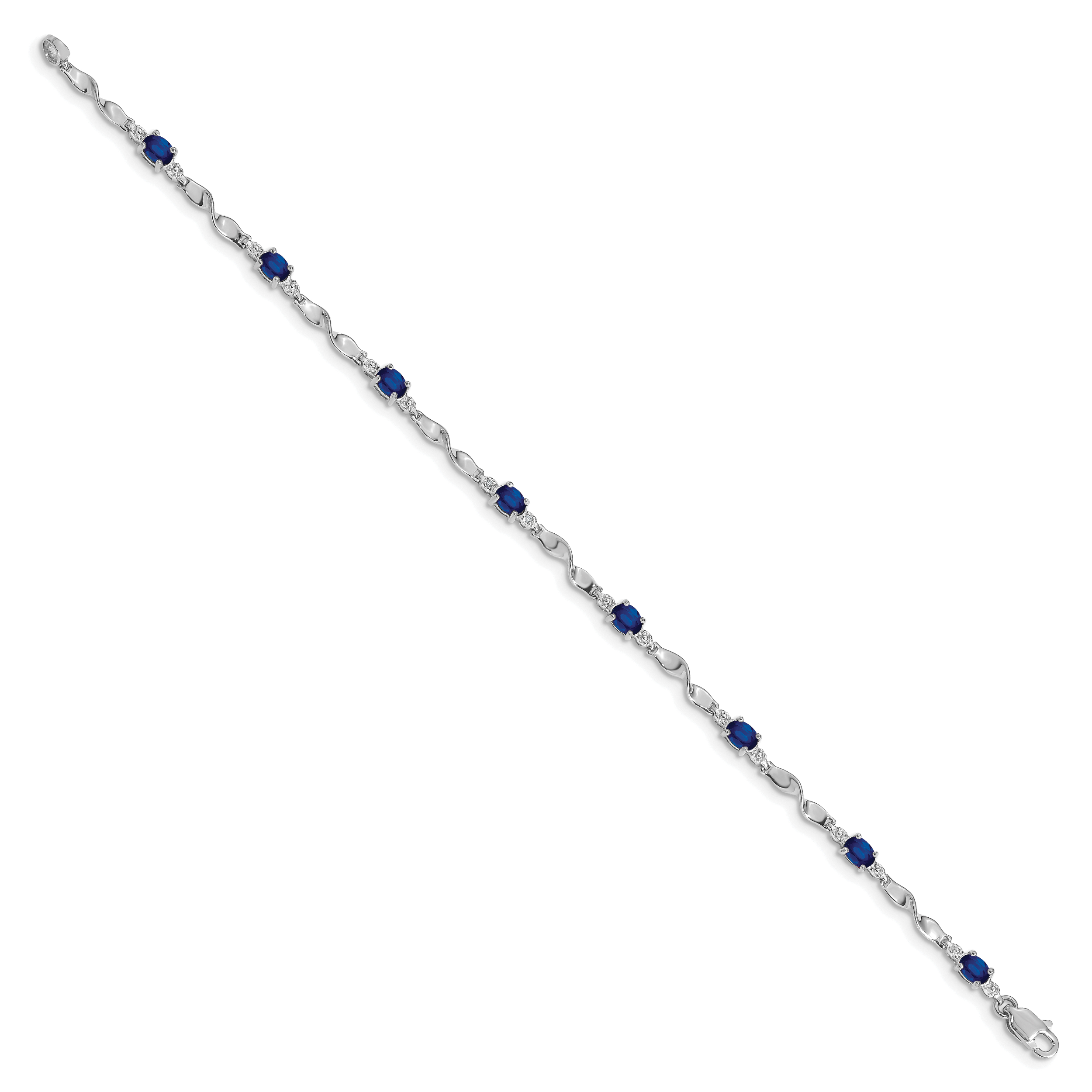 14k White Gold Complete Diamond and Oval Emerald Twisted Link 7 inch Bracelet BM4475
