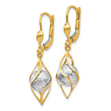 14K Two-tone Polished Diamond-cut Bead and Twist Dangle Leverback Earrings TH890