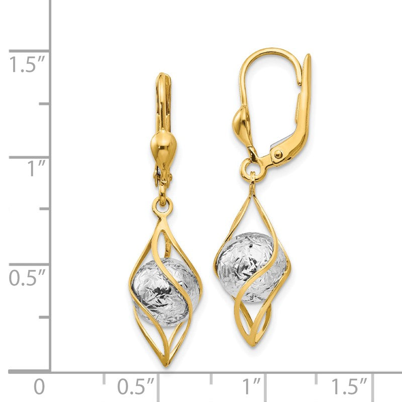 14K Two-tone Polished Diamond-cut Bead and Twist Dangle Leverback Earrings TH890
