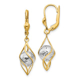 14K Two-tone Polished Diamond-cut Bead and Twist Dangle Leverback Earrings TH890