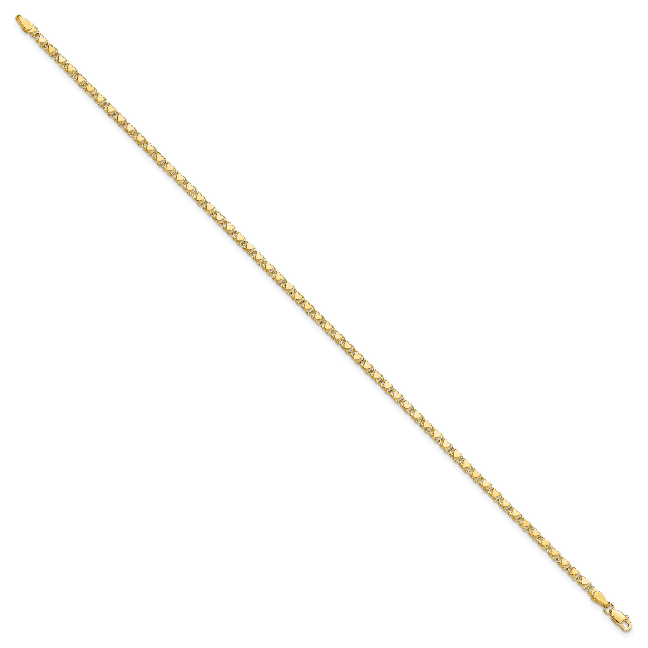 14k Polished Double-Sided Hearts Double Link 10 inch Anklet ANK70