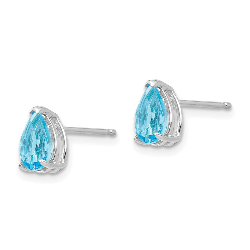 14k White Gold 7x5mm Pear Blue Topaz Post Earrings XE80WBT