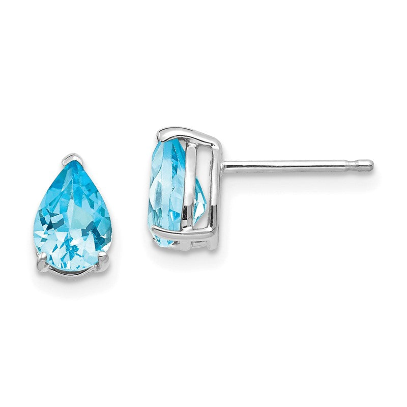 14k White Gold 7x5mm Pear Blue Topaz Post Earrings XE80WBT