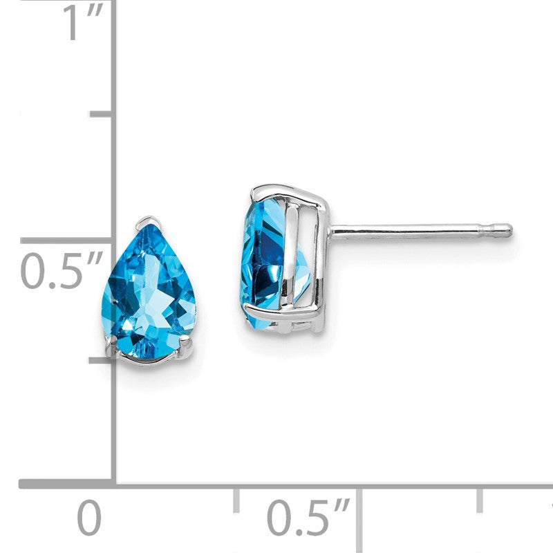 14k White Gold 7x5mm Pear Blue Topaz Post Earrings XE80WBT