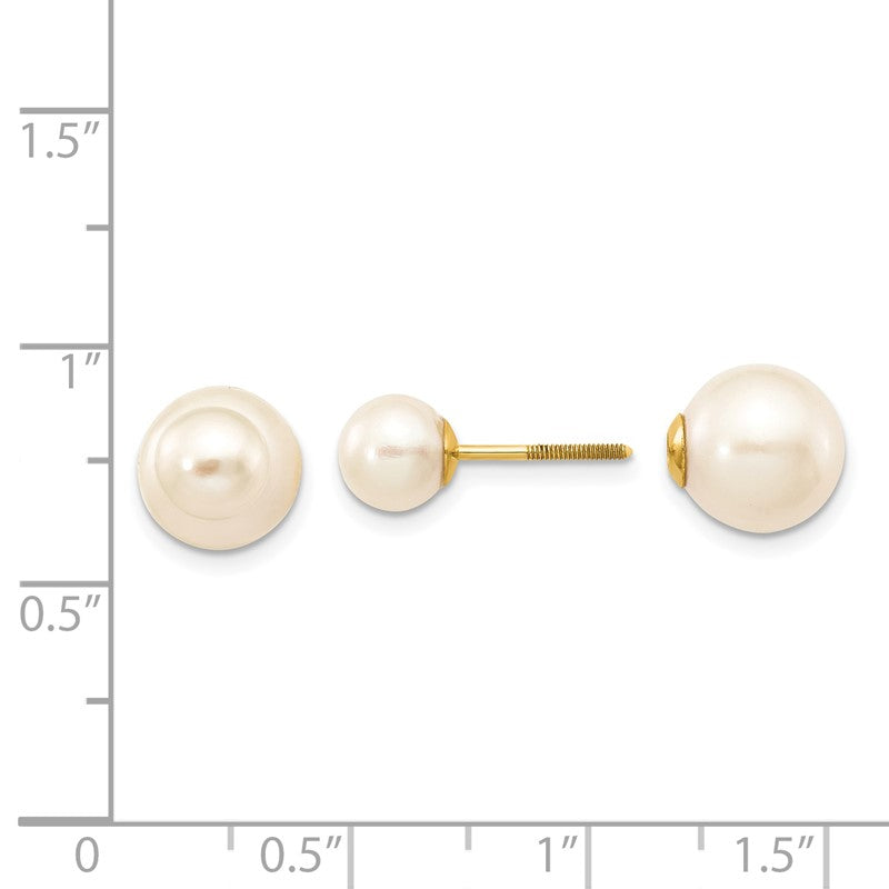 14k 6-7mm and 9-10mm White Round Freshwater Cultured Pearl Screwback Post Earrings XF591EWW