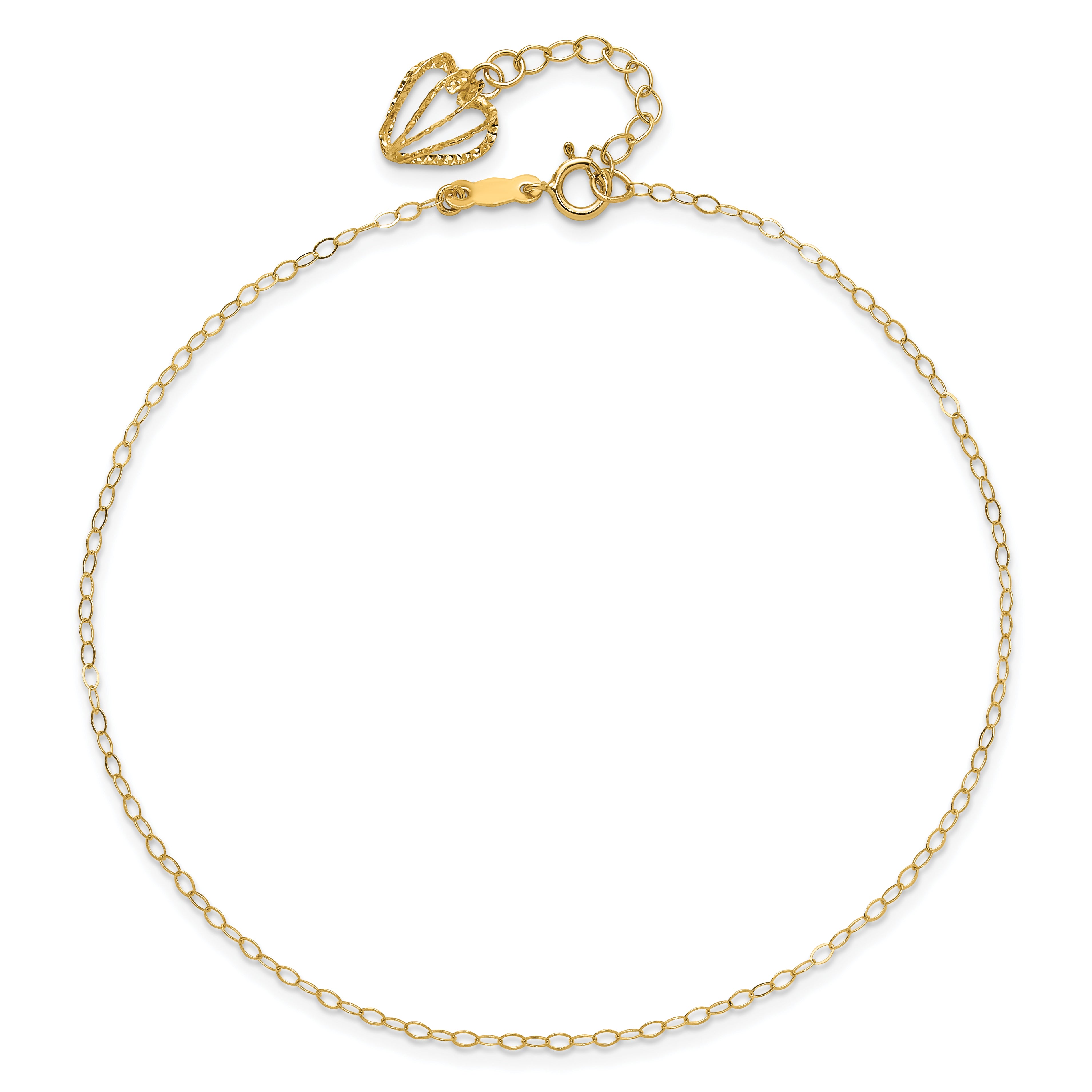 14K Cable Chain with Diamond-cut Heart Cage Dangle 9 inch Plus 1 inch Extender - Total 10 inch Anklet ANK244