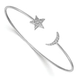 14k White Gold Complete 1/4 carat Diamond Moon and Star Flexible Cuff Bangle Bracelet BM3713