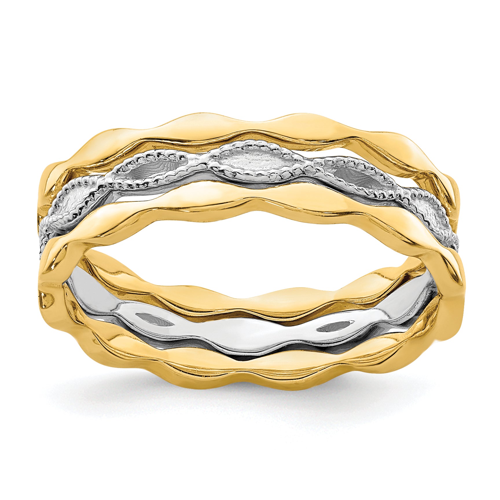 14K Two-tone Set of 3 Stackable Rings R658