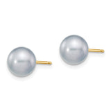 14k 7-8mm Grey Round Freshwater Cultured Pearl Stud Post Earrings X70PG