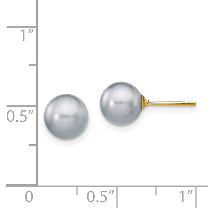 14k 7-8mm Grey Round Freshwater Cultured Pearl Stud Post Earrings X70PG