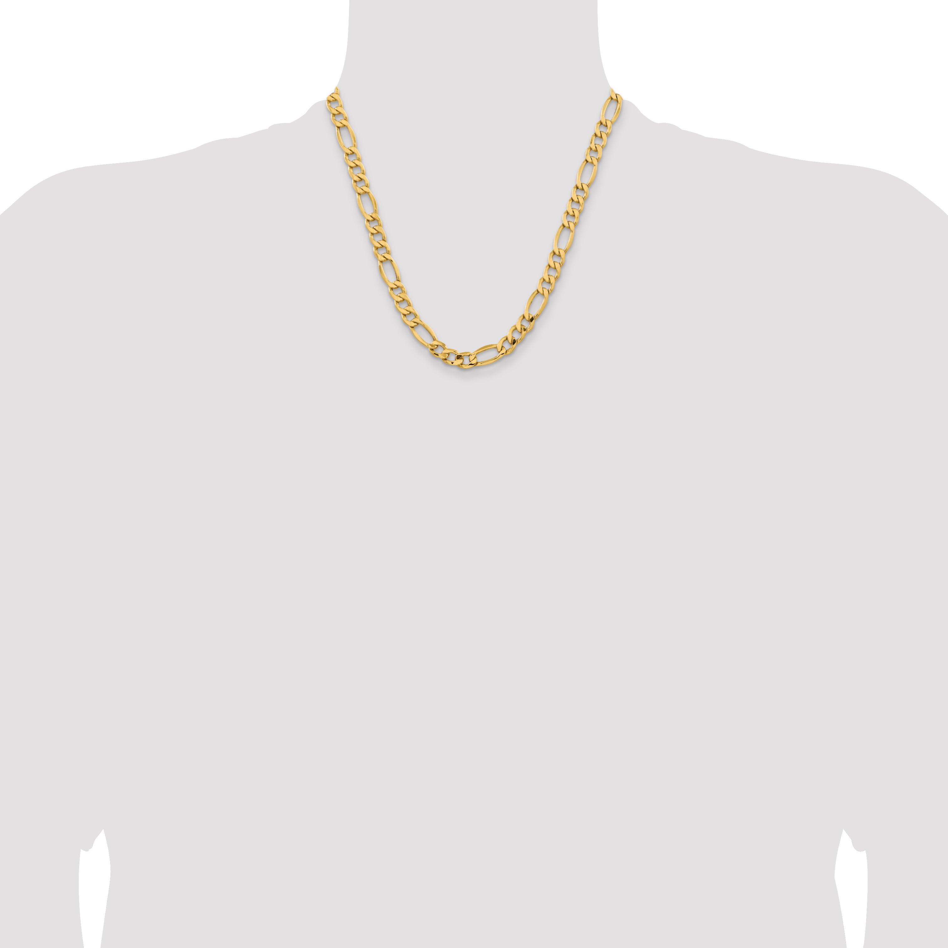 14K 26 inch 8.5mm Semi-Solid Figaro with Lobster Clasp Chain BC190