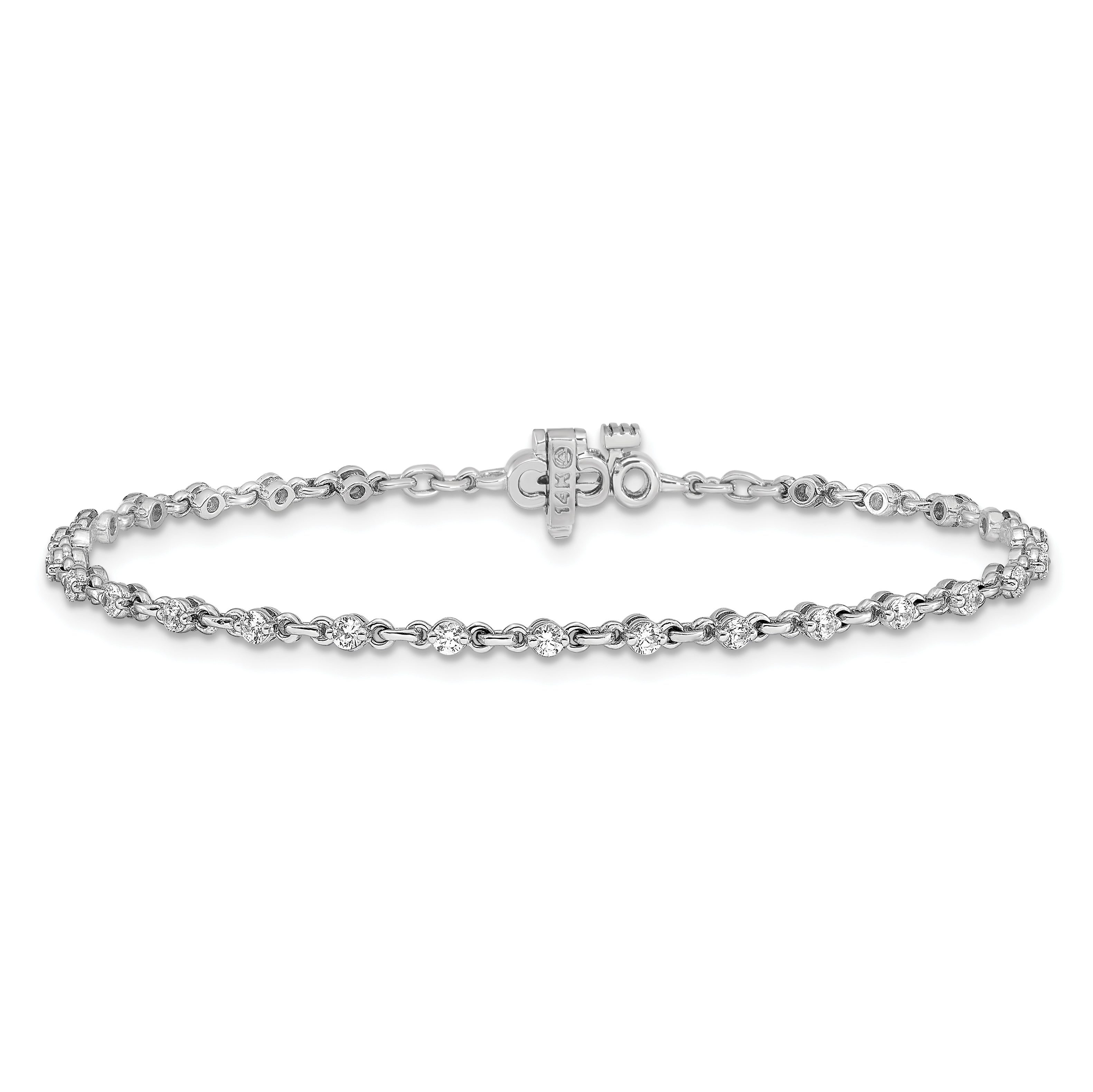 14k White Gold Complete 7/8 carat Round A Diamond 2-prong 7 inch Tennis Bracelet X10016WA
