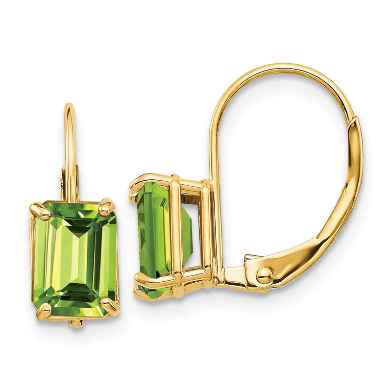 14k 7x5mm Emerald-cut Peridot Leverback Earrings XLB124PE