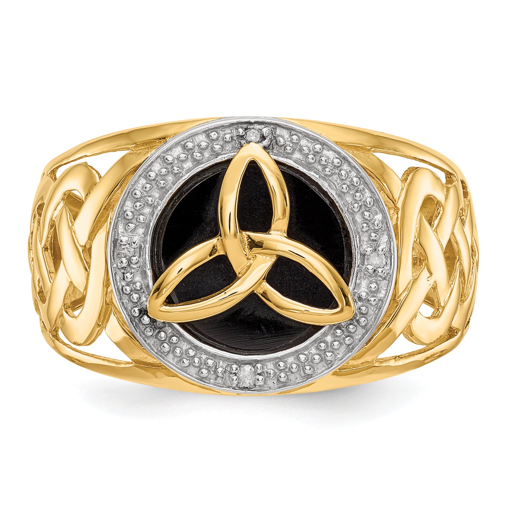 14k and White Rhodium Onyx Diamond Trinity Knot Ring K3857