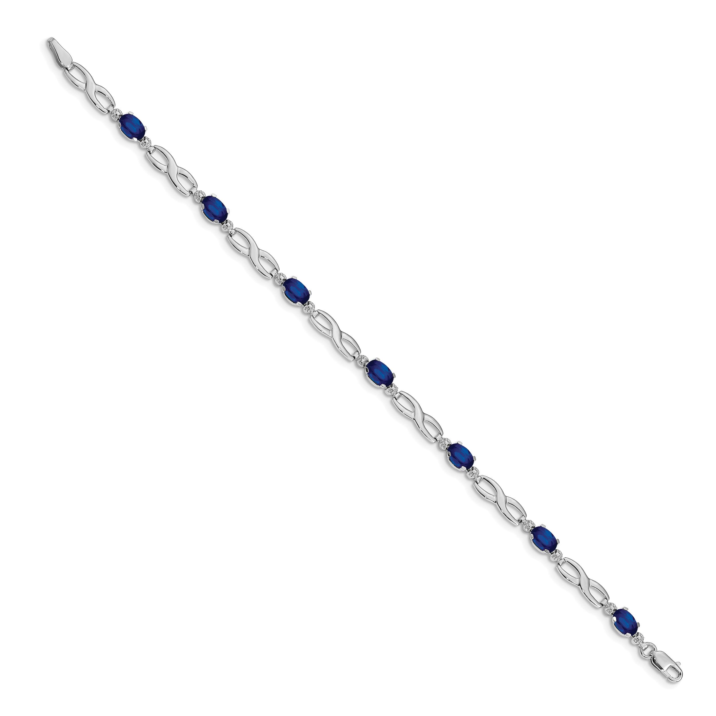 14k White Gold Complete Diamond and Oval Sapphire Infinity 7 inch Bracelet BM4772
