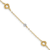 14k Two-tone Love Knots and Beads on Small Heart Link 7.5 inch Bracelet FB1466