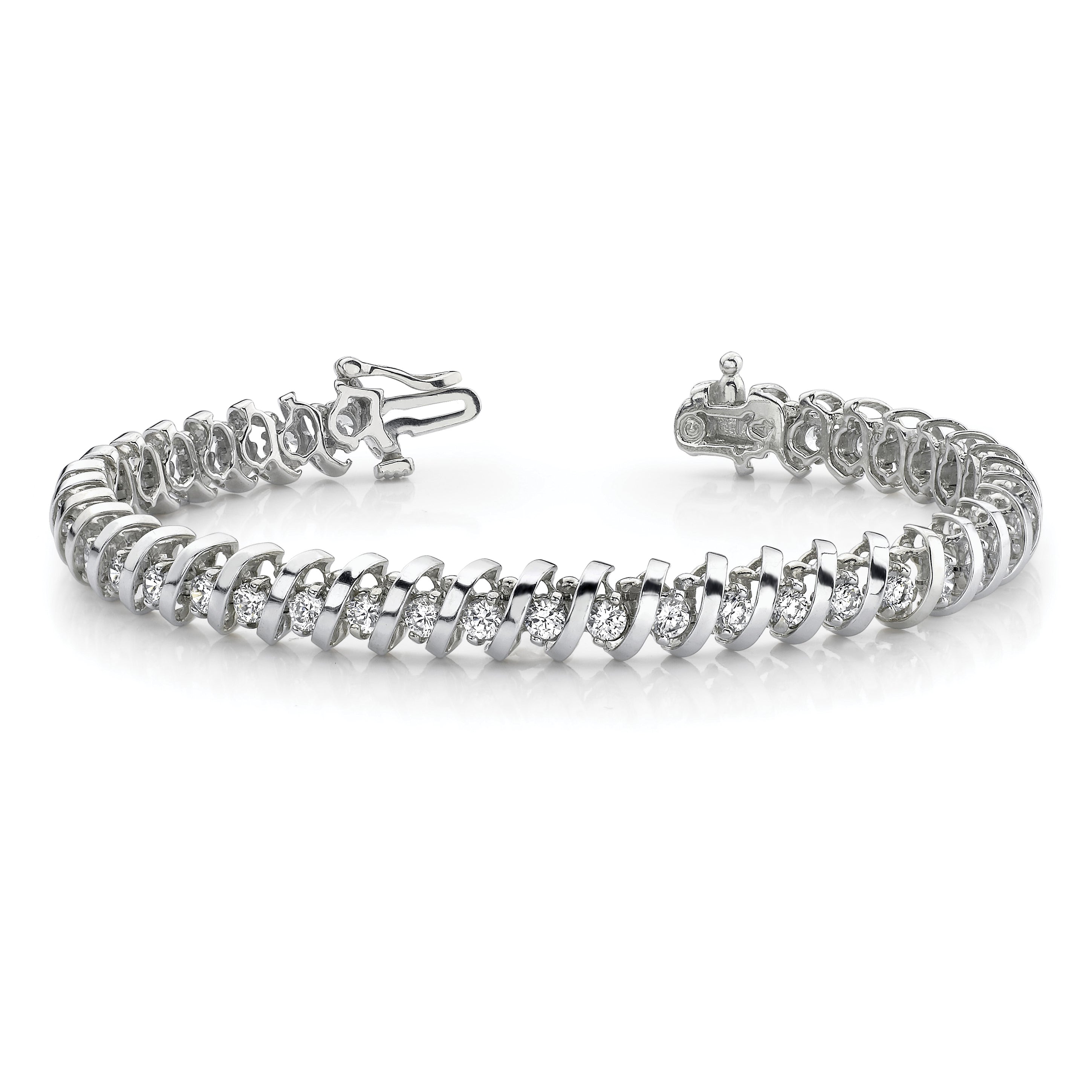 14k White Gold Complete 1.95 carat Round A Diamond Fancy Spiral 7 inch Tennis Bracelet X2002WA