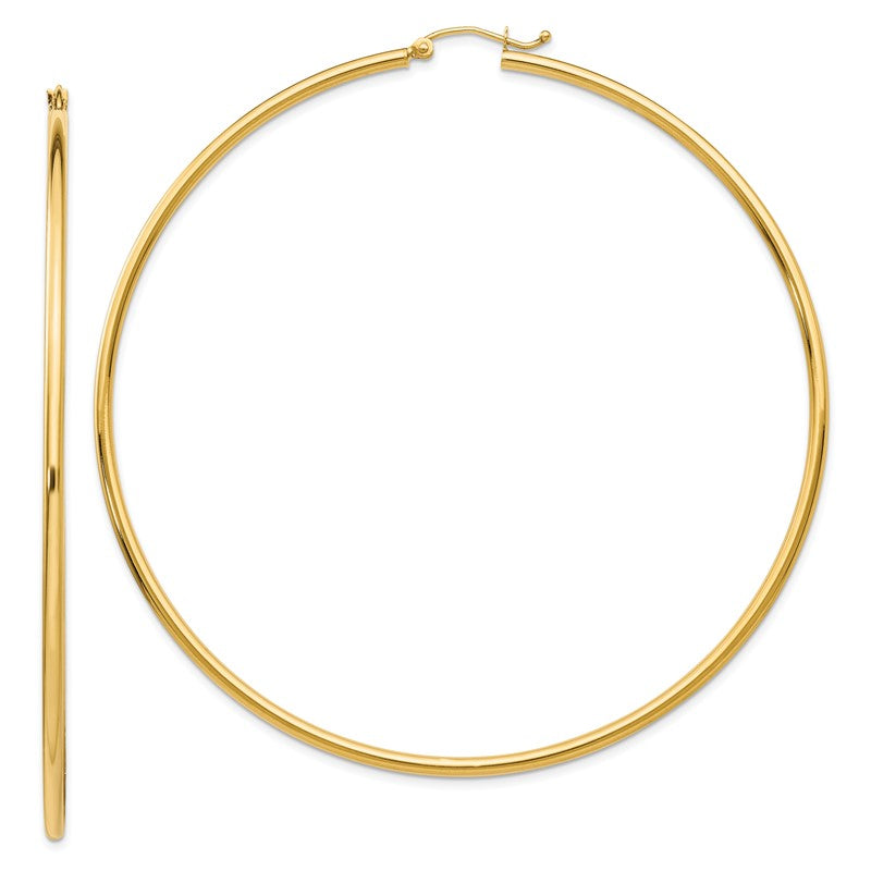 14k 2x75mm Polished Lightweight Round Tube Hoop Earrings TF578