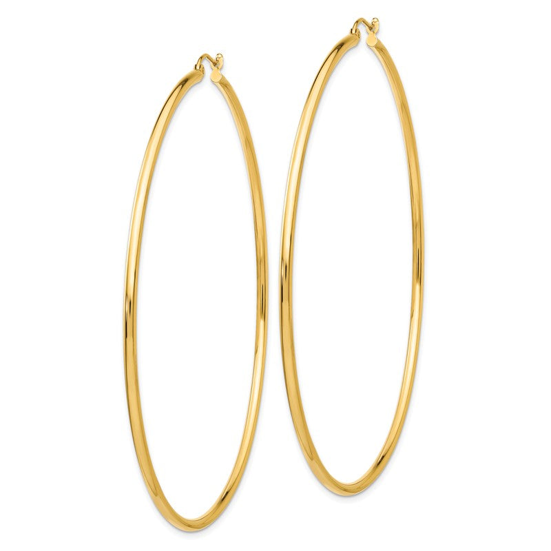 14k 2x75mm Polished Lightweight Round Tube Hoop Earrings TF578