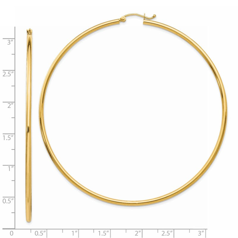 14k 2x75mm Polished Lightweight Round Tube Hoop Earrings TF578