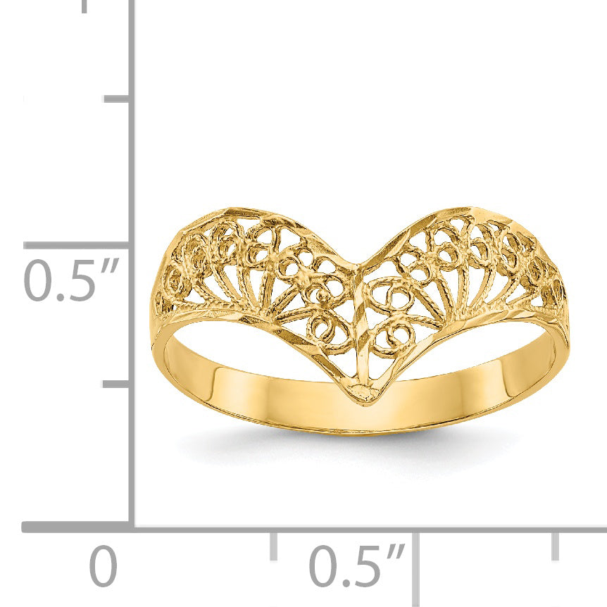 14k Diamond-Cut Filigree V-Shape Ring R163