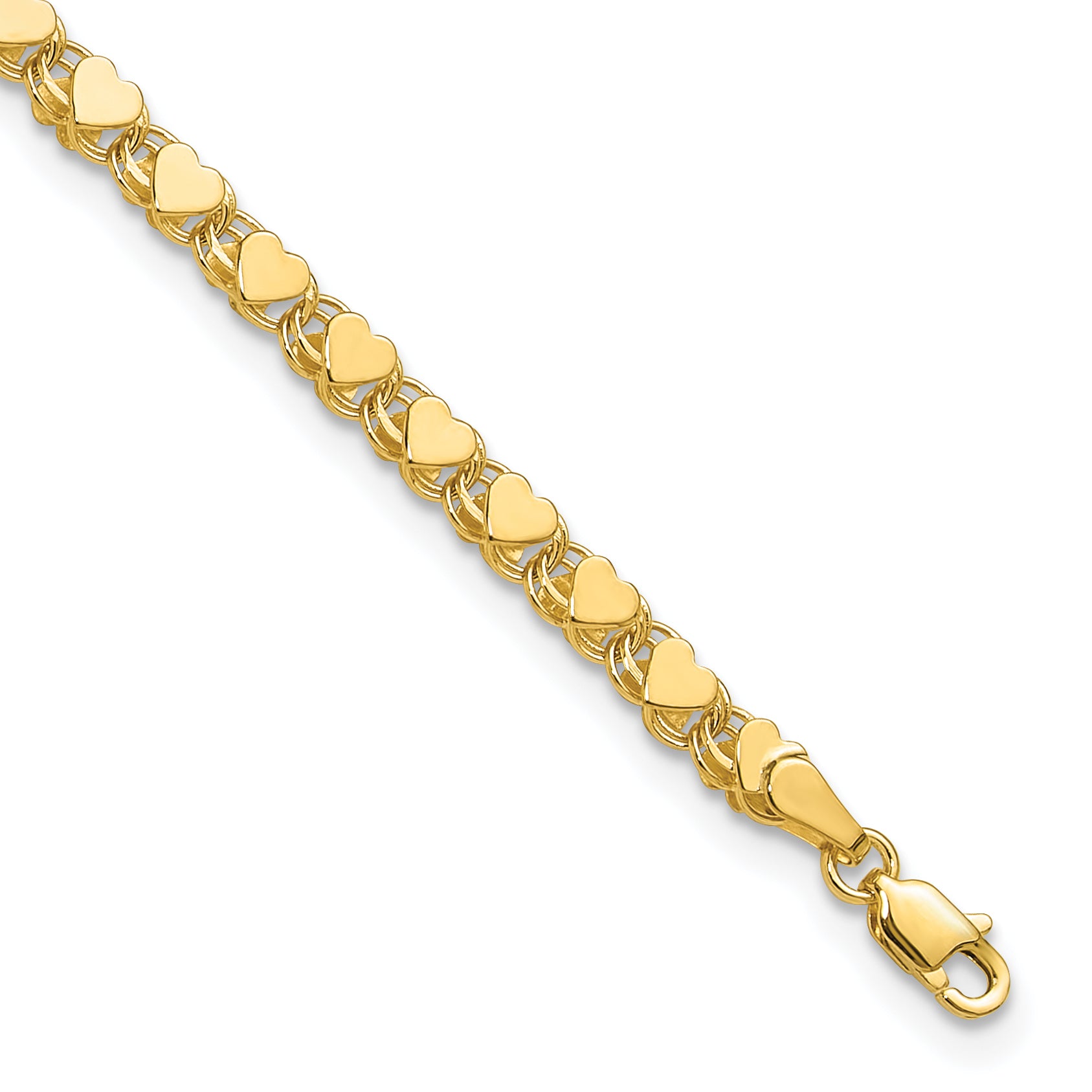 14k Polished Double-Sided Hearts Double Link 10 inch Anklet ANK98