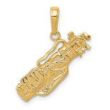 14k Solid Polished Open-Backed Golf Bag with Clubs Charm C2618
