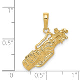 14k Solid Polished Open-Backed Golf Bag with Clubs Charm C2618