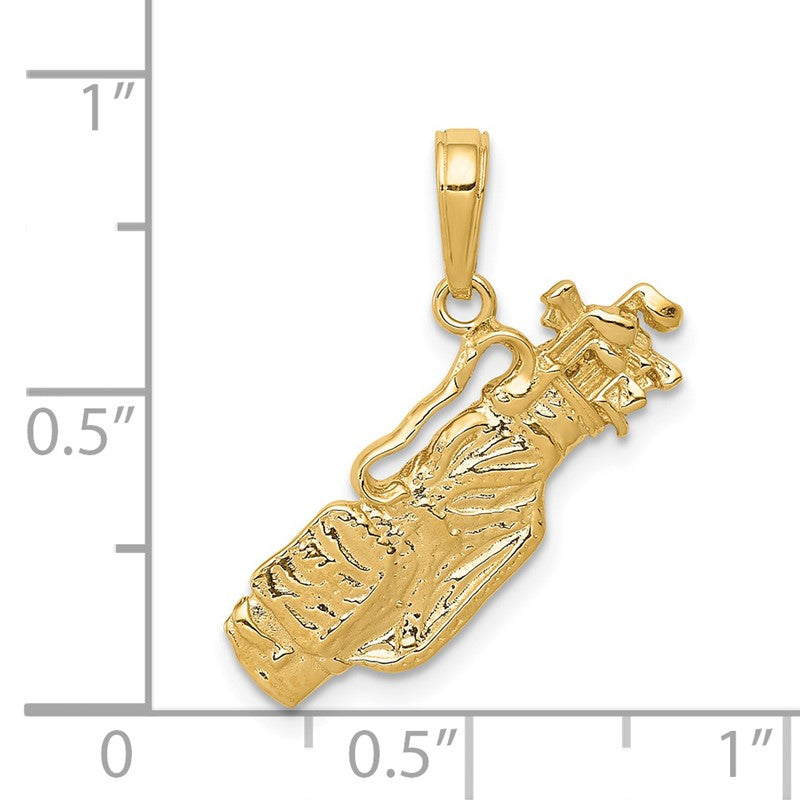 14k Solid Polished Open-Backed Golf Bag with Clubs Charm C2618