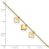 14k Three Heart Dangles 9 inch Plus 1 inch Extender - Total 10 inch Anklet ANK233