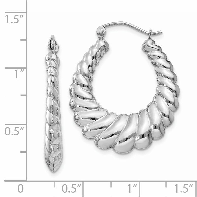 14k White Gold Polished Scalloped Hoop Earrings H670