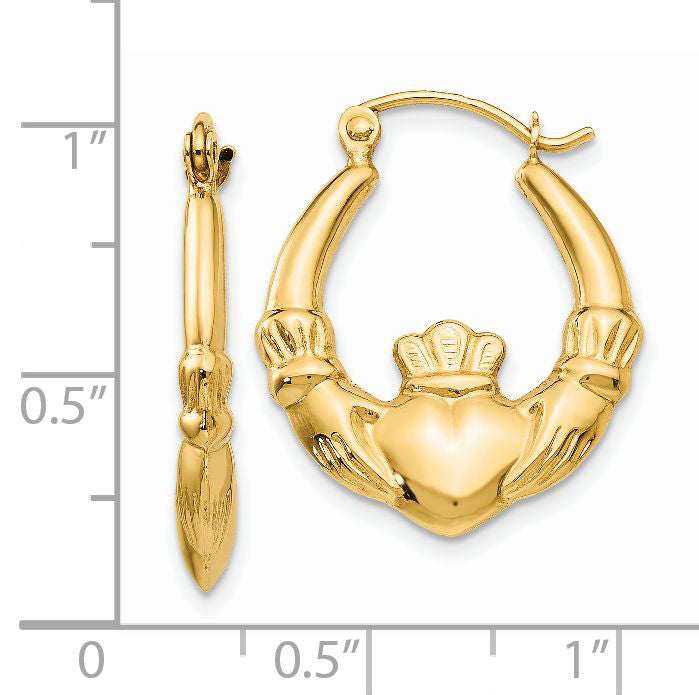 14k Polished Claddagh Hoop Earrings T902