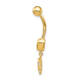 14k 14 Gauge CZ 2-Hearts Dangle Belly Ring BD134