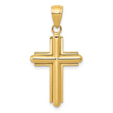 14K Polished Beveled Stick Cross with Frame Pendant K5499