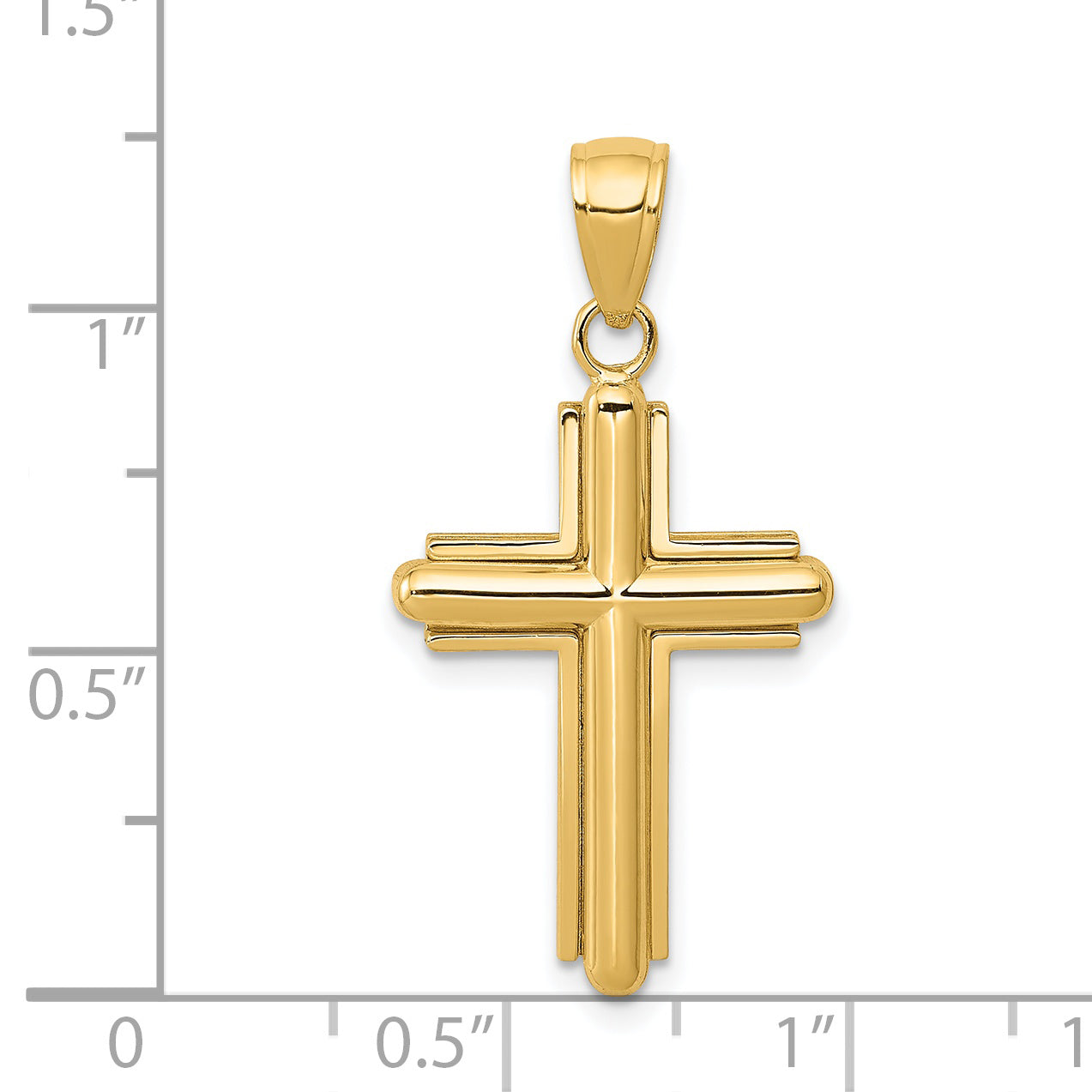 14K Polished Beveled Stick Cross with Frame Pendant K5499