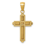 14K Polished Beveled Stick Cross with Frame Pendant K5499