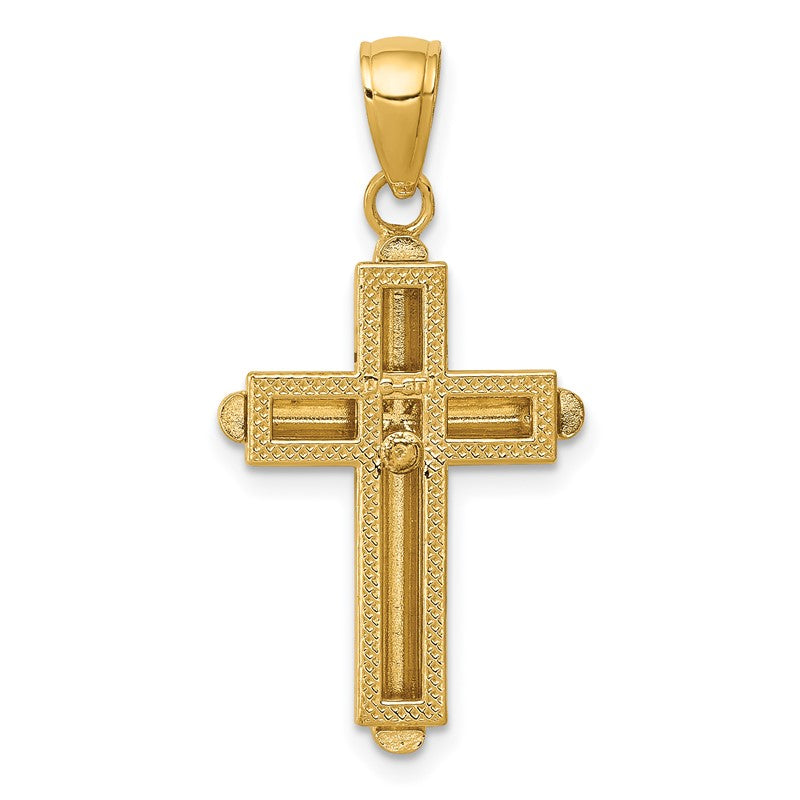14K Polished Beveled Stick Cross with Frame Pendant K5499