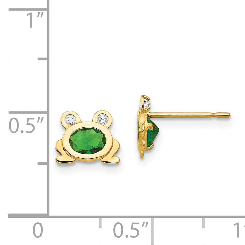 14k Madi K Green and Clear CZ Frog Childrens Post Earrings GK851