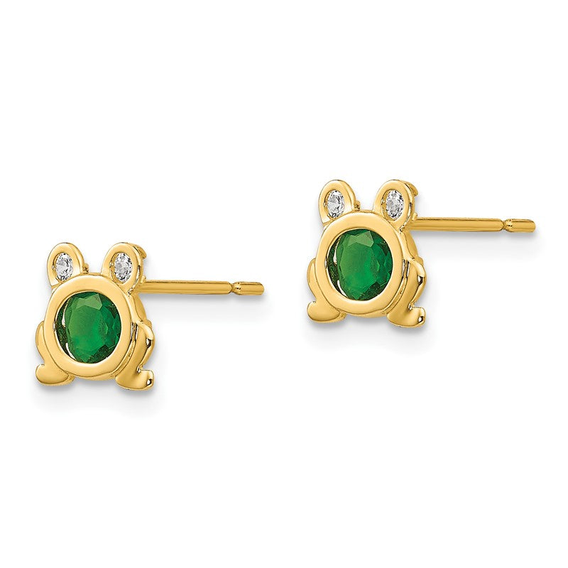 14k Madi K Green and Clear CZ Frog Childrens Post Earrings GK851