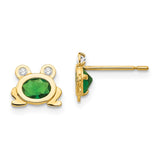 14k Madi K Green and Clear CZ Frog Childrens Post Earrings GK851