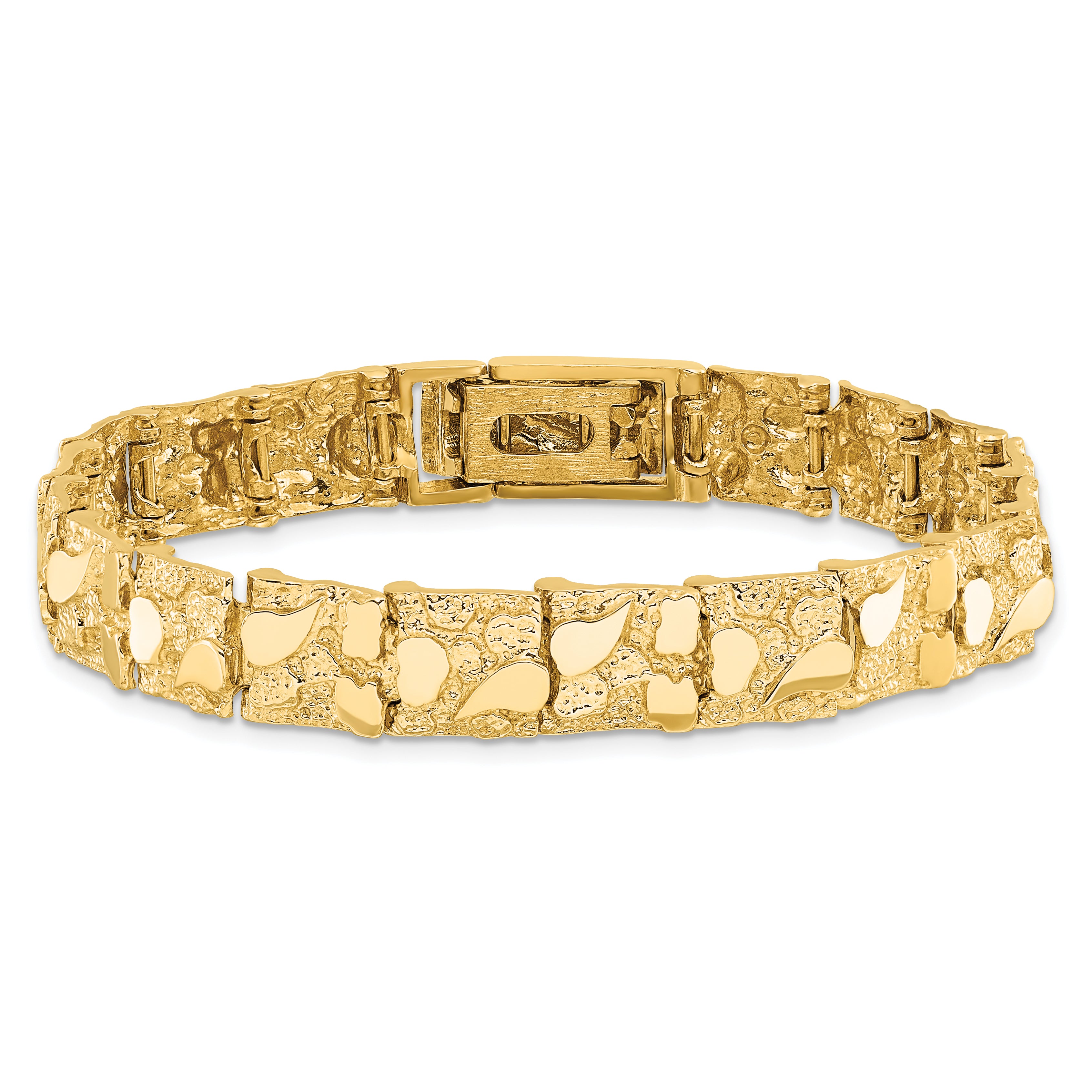 14k Polished and Textured 9.5mm 7 inch Nugget Bracelet NB10