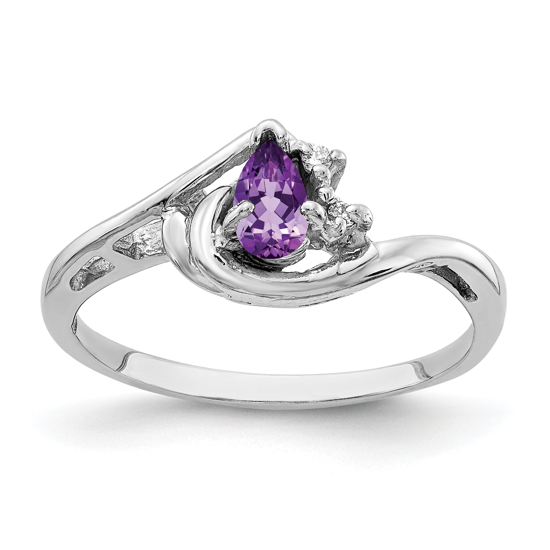 14k White Gold 5x3mm Pear Amethyst and A Diamond Ring Y4628AM/A