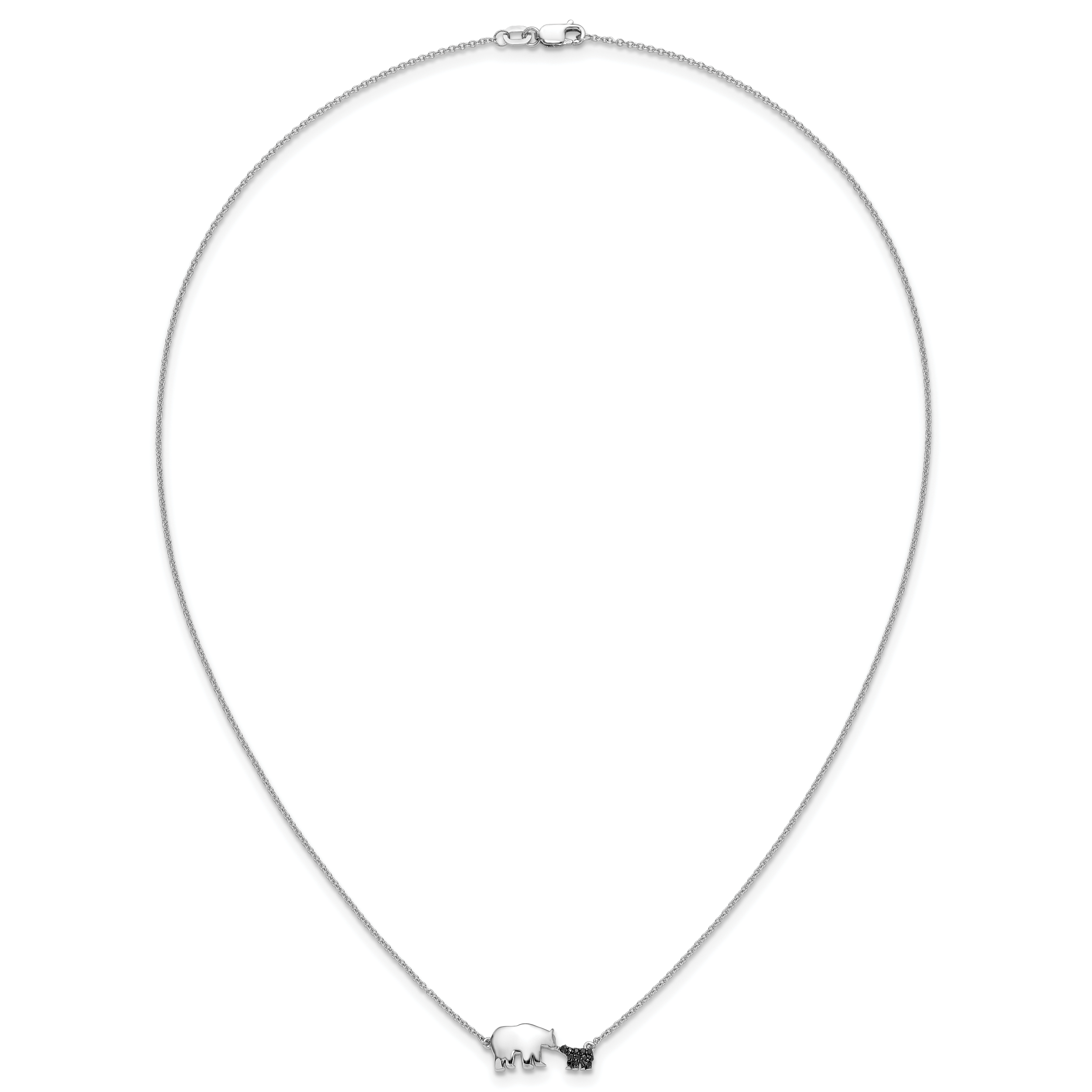 14k White Gold 1/20 carat Black Diamond Mother and Baby Bear 18 in Necklace PM3774