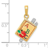 14k Two-tone 3-D Multi-color Enameled ABC School Book Pendant K1787