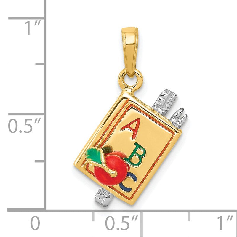 14k Two-tone 3-D Multi-color Enameled ABC School Book Pendant K1787