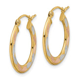 14k w/White and Rose Rhodium Diamond-cut Hoop Earrings TF1442