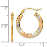 14k w/White and Rose Rhodium Diamond-cut Hoop Earrings TF1442