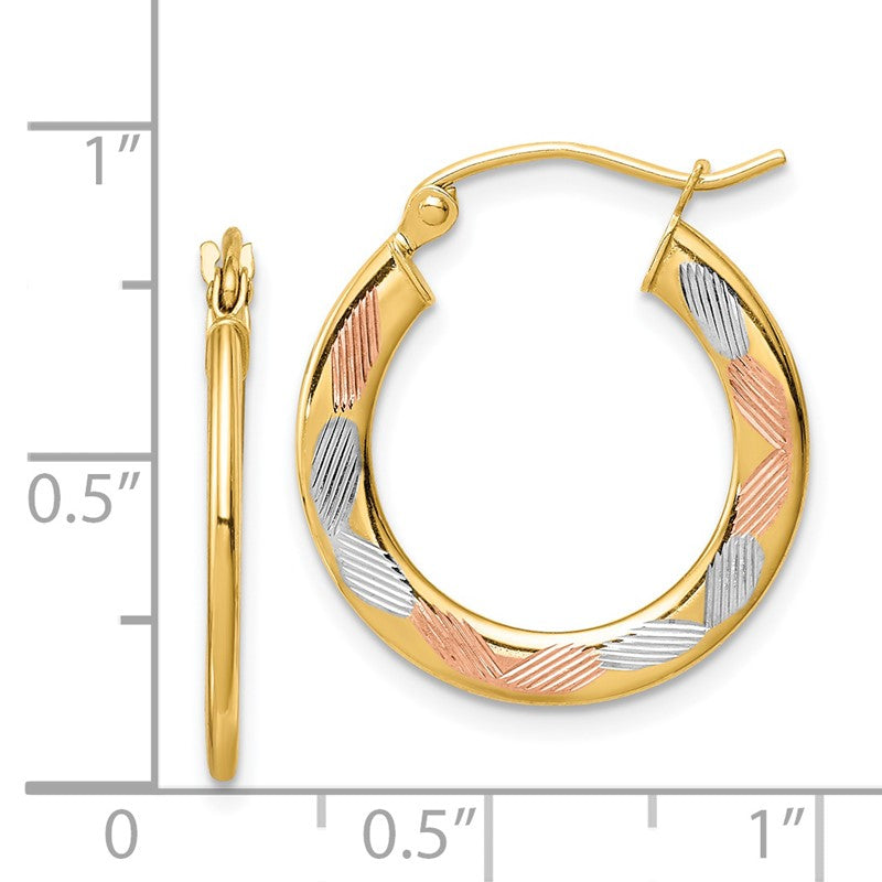14k w/White and Rose Rhodium Diamond-cut Hoop Earrings TF1442
